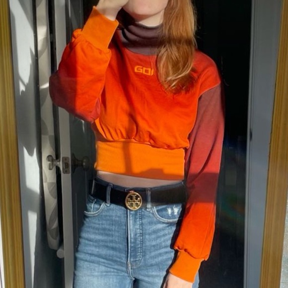 GOI ombré cropped crew neck sweatshirt turtleneck size xs - Picture 8 of 8